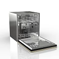 Modern Stainless Steel Dishwasher Kitchen Appliance With Open Door And Interior Racks