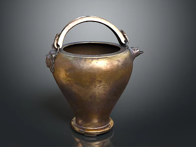Vintage Bronze Wine Bottle With Decorative Ears And Metallic Sheen On Dark Background 3d model