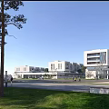 Modern White Multi Story School Buildings With Green Lawns And Trees On Campus