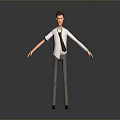 3D Model of Standing Man with Arms Outstretched in White Shirt Tie and Gray Pants