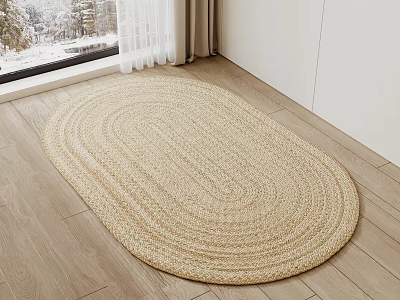 Oval Braided Light Colored Area Rug On Wooden Floor Near Window 3d model