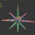 Star Shaped Mechanical Sci Fi Device With Yellow Blue Arms And Central Hole 3d model