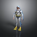 Shark Themed Diving Character Design With Yellow Fins And Blue White Suit