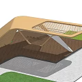 Wooden Pergola Structure With Green Lawn And Paved Pathway Design