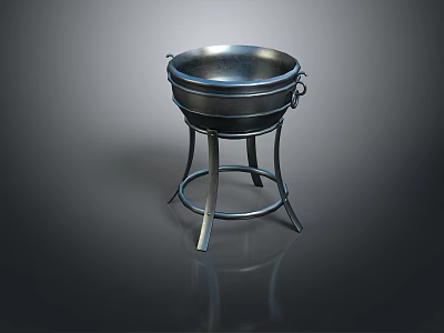 Sturdy Metal Household Cooking Bowl With Tripod Stand For Kitchen Use 3d model