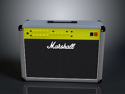 Marshall Speaker With Yellow Panel Control Knobs And Black Grille For Home Use 3d model