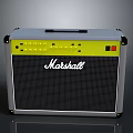 Marshall Speaker With Yellow Panel Control Knobs And Black Grille For Home Use 3d model