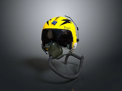 Yellow Eagle Emblem Helmet With Breathing Tube And Visor For Weapon Systems 3d model