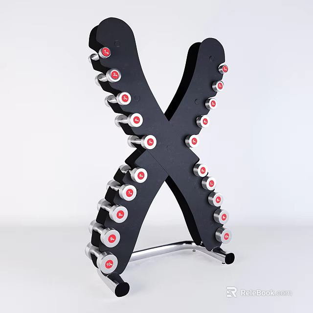 Black X Shaped Storage Rack With Silver Components And Red Buttons 3d model 