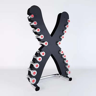 Black X Shaped Storage Rack With Silver Components And Red Buttons 3d model