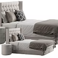 Sleek Modern Double Bed With Tufted Headboard Gray Bedding And Wooden Nightstand
