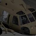 Brown Military Helicopter With Open Door Rotors Windows And Detailed Exterior