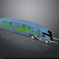 Blue Truck with Green Trees Grass Cloud Patterns Black Cab and White Wheels 3d model