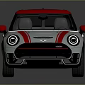 Stylish White Compact Car With Red Roof And Sporty Red Stripes Design