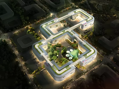 Modern Industrial Factory Design With Green Roof Central Courtyard And Connected Buildings 3d model