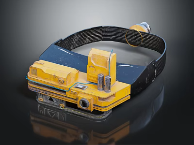 Cartoon Scene Featuring Yellow Mechanical Device With Black Strap And Metal Components 3d model