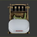 Wooden Baby High Chair With White Tray Green Cushion And Cartoon Pattern