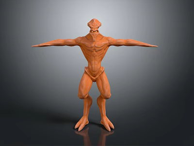 3D Orange Mythical Creature Character Model With Muscular Build Outstretched Arms Clawed Feet Standing Pose 3d model