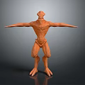 3D Orange Mythical Creature Character Model With Muscular Build Outstretched Arms Clawed Feet Standing Pose