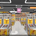 Funny Bugs Themed Shopping Mall Store With Yellow Storefront Glass Doors And Product Displays