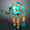 Futuristic Blue And Orange Robot With Red Eyes And Mechanical Arms Design