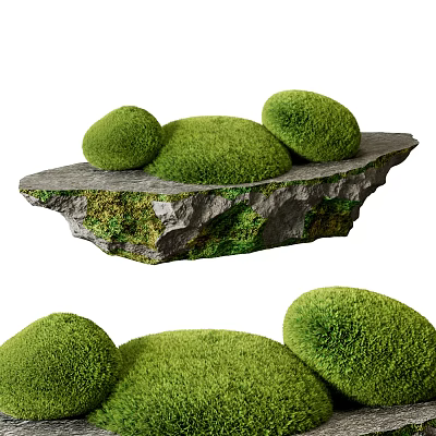 Natural Green Moss Covered Rock with Round Clumps and Stone Texture 3d model