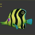 Cartoon Tropical Fish With Yellow Black Stripes Blue Fins Tail Long Snout And Big Eyes