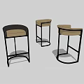 Modern Bar Stools With Black Metal Frames And Beige Padded Seats 3d model