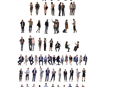 Large Group of People in Different Poses and Various Outfits Standing Sitting Talking 3d model