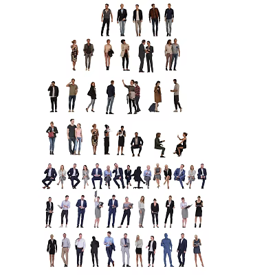 Large Group of People in Different Poses and Various Outfits Standing Sitting Talking 3d model