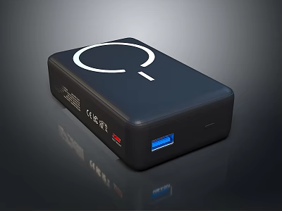 Black Laptop Power Adapter With White Ring Logo And USB Charging Port 3d model