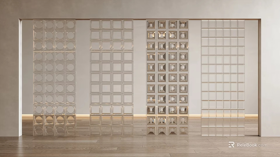 Modern Interior Room Dividers With Various Geometric Openwork Patterns And Sleek Frames 3d model 
