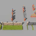 Brick Fence with Gate and Pillars on Grass Different Designs