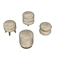 Modern Cozy Beige Round Shoe Stools With Soft Plush Fabric And Wooden Legs