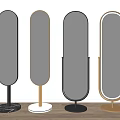 Four Modern Stylish Floor Mirrors with Gold Frame Black Marble Wooden Bases Reflecting Living Room