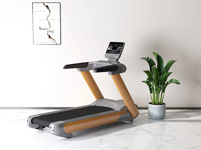 Modern Treadmill in Indoor Space With Digital Display Screen And Potted Green Plant 3d model
