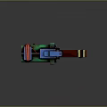 3D Rendered Weapon Featuring Green Red Blue Sections Yellow Straps And Mechanical Parts