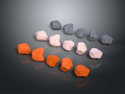 Wood and Stone Samples in Various Colors and Shapes Arranged on Dark Background 3d model