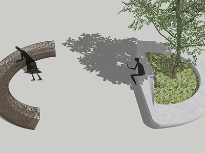 Curved Outdoor Chairs With Tree Shade In Garden Seating Area 3d model