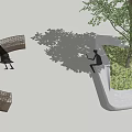 Curved Outdoor Chairs With Tree Shade In Garden Seating Area