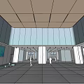 Modern Hospital Outpatient Lobby With White Ceiling Glass Partitions Blue Artwork And Benches
