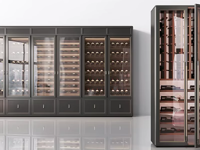 Elegant Modern Wine Cabinet Design With Glass Doors And Wooden Wine Racks 3d model