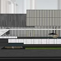 Modern Sales Office Building With Glass Curtain Wall Front Plaza Among High Rise Buildings 3d model