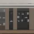 Modern Bookcase Interior Design With Glass Doors Layered Shelves And Decorative Items