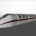 Streamlined White High Speed Train With Red Stripe And Black Windows Exterior 3d model