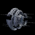 Cartoon Sci Fi Space Station Featuring Ring Structure Blue Lights Gray Design And Black Background 3d model