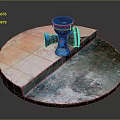 Blue Decorative Drum With Black Head On Circular Platform Red Brick And Dark Ground Sections 3d model