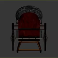 Vintage Rickshaw Design With Red Body Gray Seat And Large Wheels Long Shafts