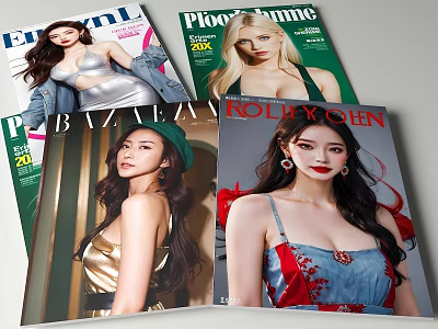 Fashion Magazine Covers Featuring Female Models In Stylish Outfits And Trendy Designs 3d model