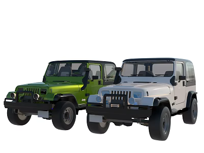 Green and White Jeep Style Off Road Cars with Rugged Exterior Details 3d model